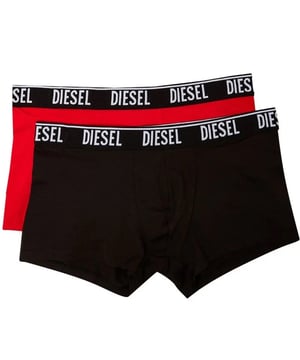 Diesel Mens Boxer Shorts 2 Pack, 95% Cotton 5% Elastane, Stretching Fit, Made in Bangladesh, 2 Pack Of Colours - Red, Black, Diesel Branding on Waistband, Black Waistband, Diesel Logo On Band, Diesel Branding