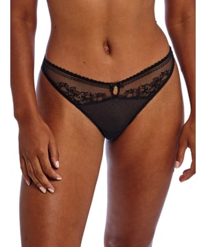 Freya Sydnie Brazilian. Mid rise brazilian style brief with stretch floral lace, sheer mesh, keyhole front detail and cheeky coverage . Product is recommended as gentle wash only.