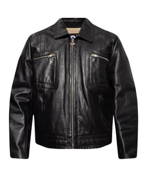 Chaqueta de cuero negra Diesel, cierre de cremallera central, 100% cuero, cuello con cuello, 2 bolsillos con cierre de cremallera en el pecho, 2 bolsillos abiertos, cremallera con la marca Diesel