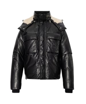 Amiri Black Jacket, Central Zip Closure, Front Pockets, Made in Italy, Plain Black Coat. Upper Material: 100% Sheepskin Leather, Lining: 100% Shearling, Filling: 100% Down, Black Coat, Hooded Jacket, Black Leather Jacket