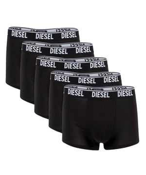 Diesel Mens Boxer Shorts 5 Pack, 95% Cotton 5% Elastane, Stretching Fit, Made in Bangladesh, Diesel Branding on Waistband, Black Waistband, Diesel Logo On Band, Black Underwear, Diesel Branding