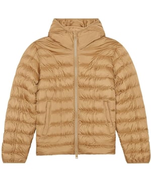 Diesel Brown Jacket, Central Zip Closure, Front Pockets, Plain Brown Coat, Material: 100% Polyester, Hooded Jacket, Brown Coat