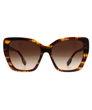 Las gafas de sol Burberry Cat Eye Womens Check on Striped Brown Gradient BE4366 Tamsin son un elegante diseño cat eye para cualquiera que desee elevar su look. Estas gafas de sol presentan una montura atrevida con una gruesa construcción de acetato que añade durabilidad y comodidad. El logotipo de Burberry se incorpora sutilmente en las patillas, añadiendo un toque de lujo al diseño.