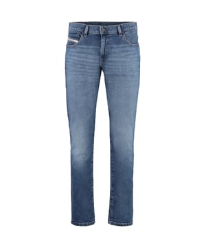 Denim azul diésel, marca Diesel en una insignia grande sobre el bolsillo trasero y el bolsillo para monedas, 99 % algodón, 1 % elastano Denim elástico, corte entallado, pernera cónica, cierre de botones, vaqueros de mezclilla azules