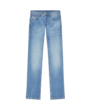 Pantalones de mezclilla azul Diesel, bragueta de botones, 99 % algodón, 1 % elastano Denim elástico, confeccionados en Mauricio, pernera recta, insignia de la marca Diesel