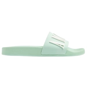 Elevate your style with Amiri sliders. Show off your fashion-forward taste and add a touch of luxury to your casual look. Perfect for any occasion, these slides will make a statement wherever you go. Upgrade your footwear game now!, Brand Logo, Perfect For The PoolSide, Pool Side Slider Sandal Sliders, Rubber Slides, Made in China, Sage Green Footwear
