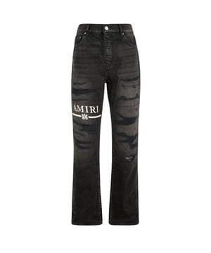 Amiri zwarte spijkerbroek, knoopgulp, 100% katoenen denim, gemaakt in de VS, rechte pijpen, Amiri-logo