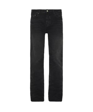 Amiri zwarte denim broek, knoopgulp, 100% katoen, gemaakt in de VS, uitlopende pijpen, badge met het Amiri-merk