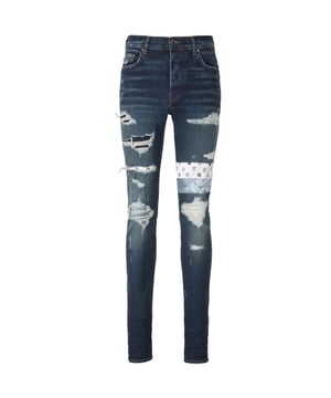 Pantalones vaqueros azules Amiri, bragueta de botones, 92 % algodón, 6 % poliéster, 2 % elastano, hecho en Italia, pernera recta, insignia de la marca Amiri