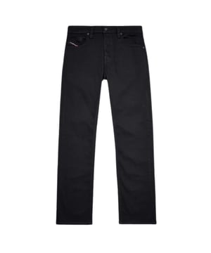 Pantalones vaqueros negros Diesel, bragueta de botones, 98 % algodón, 2 % elastano Denim elástico, fabricados en Túnez, pernera recta, insignia de la marca, insignia de la marca Diesel, insignia negra