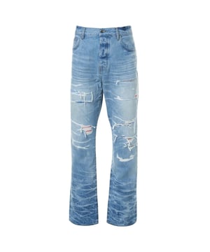 Pantalones vaqueros azules Amiri, bragueta de botones, 100% algodón, hechos en EE. UU., pierna recta, insignia de la marca Amiri