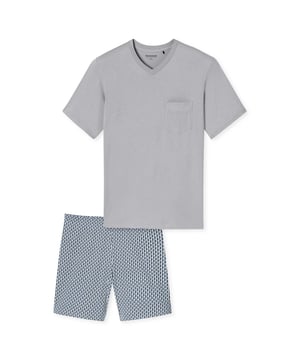 Schlafanzug Set für Herren mit optimalem Tragekomfort dank 100% weicher Baumwolle. Shirt mit V-Ausschnitt und kurze Schlafanzug-Hose.