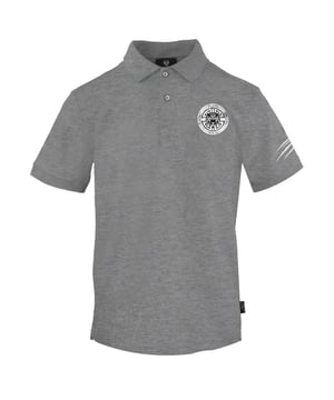Plein Sport Grey Polo Shirt, 100% Cotton, Button Closure. Short Sleeve, Collar, Plein Branded Badges, Grey Polo