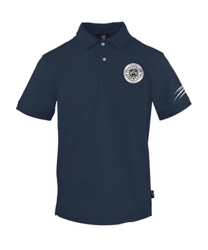 Plein Sport Blaues Poloshirt, 100 % Baumwolle, Knopfverschluss. Kurzarm, Kragen, Plein-Markenabzeichen, blaues Polo.