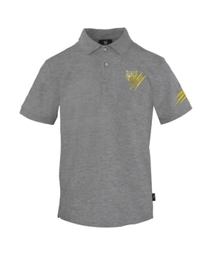 Plein Sport Graues Poloshirt, 100 % Baumwolle, Knopfverschluss. Kurzarm, Kragen, Plein-Markenabzeichen, graues Polo