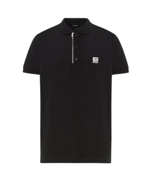 Blijf comfortabel en modieus in dit Diesel-poloshirt., Kraag, Korte mouwen, 95% Katoen, 5% Elastaan, Ritssluiting, Gemaakt in Bangladesh, Normale pasvorm, Valt normaal qua maat, Zwarte polo