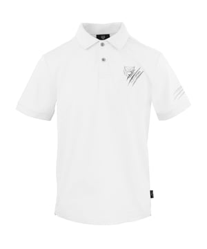Plein Sport White Polo Shirt, 100% Cotton, Button Closure. Short Sleeve, Collar, Plein Branded Badges, White Polo