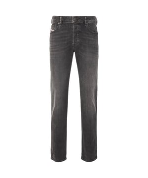 Dieselgrijze denimbroek, normale taille, taps toelopende pijpen, knoopgulp, 99% katoen, 1% elastaan __stretchdenim, gemaakt in Tunesië, grijs denim, diesellogo