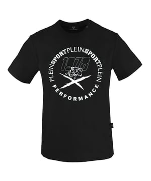 Plein Sport Black T-Shirt, 100% Cotton, Plein Sport Branded Logo, Short Sleeve, Crew Neck, Plein Branded Badges, Made in Bangladesh, Black Tee