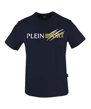Plein Sport Blue T-Shirt, 100% Cotton, Plein Sport Branded Logo, Short Sleeve, Crew Neck, Plein Branded Badges, Made in Bangladesh, Blue Tee