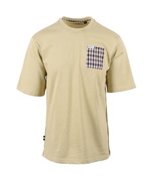 Aquascutum Club Check Pocket T-shirt in Beige
Elevate your casual wardrobe with the Aquascutum Club Check Pocket T-Shirt, crafted for discerning style and sustainable comfort. This beige t-shirt is meticulously made from 100% organic cotton, offering a soft, breathable 180gr/m2 fabric that's gentle on the skin and the environment.
A signature touch of sophistication is delivered through the iconic Aquascutum club check pocket, providing a distinctive contrast against the smooth beige backdrop. A subtly woven logo label on the pocket adds a refined detail, showcasing the brand's heritage.
 
Designed for everyday ease, this t-shirt features a classic crew neck with a durable 1:1 rib knit, short sleeves, and a comfortable regular fit. Whether you're relaxing at home or out for a casual outing, this t-shirt ensures effortless style and lasting comfort.

 
Features

Premium Organic Cotton: Crafted from 100% organic cotton, 180gr/m2, for superior comfort and sustainability.   
Iconic Club Check Pocket: Features a contrasting club check pocket, a hallmark of Aquascutum design.   
Woven Logo Detail: A subtle woven logo label on the pocket adds a touch of brand authenticity.
Classic Crew Neck: Designed with a comfortable 1:1 rib-knit crew neck.   
Regular Fit: This style offers a relaxed and comfortable fit for everyday wear. 
Short Sleeves: Perfect for warm weather or layering.
Style code: AA_B005_TS007
