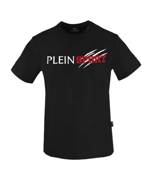Plein Sport Black T-Shirt, 100% Cotton, Plein Sport Branded Logo, Short Sleeve, Crew Neck, Plein Branded Badges, Made in Bangladesh, Black Tee