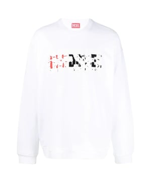 Witte trui met merklogo van Diesel, 100% katoen, logo op de borst, ronde hals, lange mouwen, groot logo op de borst, merklogo, elastische hals, mouwuiteinden en onderkant