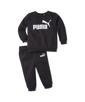 PRODUCT STORY: A classic co-ord jogger suit for stylish little tykes: this two-piece set comes with soft ribbed edging and an elasticated waist, along with slim fit bottoms and decisive branding that echoes our adult styles. DETAILS: Regular fit top; Slim fit pants; Ribbed crew neck, waistband and cuffs; Button placket at shoulder seam for easy in and out (for sizes 62-86); Elastic waistband with internal drawcord on bottoms; PUMA No. 1 Logo rubber print at chest; PUMA No. 1 Logo rubber print at left leg.