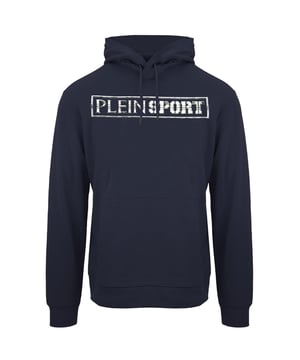 Plein Sport Blue Hoodie, 90% Cotton, 10% Viscose, Plein Sport Branded Logo, Long Sleeve, Hooded, Plein Branded Badges, Made in Bangladesh, Blue Hoodie