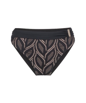 Luce un aspecto fabuloso con el encaje negro. El aspecto de encaje da a esta gama una sensación de lujo. La braguita de bikini tiene la cintura ligeramente más alta y un ribete negro en la parte superior. El mismo estampado se encuentra en el top a juego.