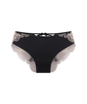 'Wo Schwarz und Creme aufeinandertreffen' Die Rückseite dieser Slips besteht vollständig aus cremefarbener Stickerei mit Netz. Die Vorderseite besteht aus Mikrofaser, kombiniert mit Stickerei für einen extra luxuriösen Look.