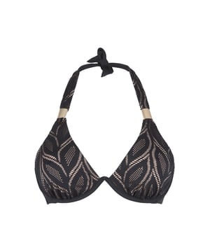 Voel je fabuleus in zwarte kant. De kanten uitstraling geeft deze collectie een luxe gevoel. De niet-gevoerde bh-bikini heeft een op maat gemaakte pasvorm. Het is een ongevoerde bikini-top met beugels! Deze bikini-top is ook zeer geschikt voor grotere cupmaten.