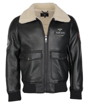 met imitatiebontkraag Kunstleren jack van TopGun met imitatiebontkraag en imitatiebontvoering De opgenaaide patches met de typische Top Gun-motieven geven dit jack extra expressiviteit voor een casual look. De jas heeft twee steekzakken en een binnenzak.