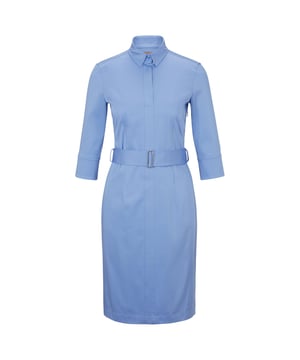 Womens BOSS Daliri1 Shirt Dress in blue.- Spread collar.- Three-quarter length sleeves.- Faux front placket.- Concealed side zip closure.- Removable buckle belt.- Side slits at hem.- Back yoke.- Flare silhouette.- 96% Cotton  4% Elastane.  Machine washable.- Ref: 50496976-472