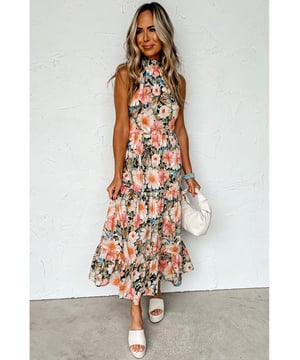 Charming and impressive black boho floral print dress
  Halter design with knot nape
  Sleeveless pocketed flowy dress that is flattering for most body types
  Popular dropship maxi dress with patterns
  Available in sizes S M L and XL
  Size chart provided in both cm and inches
Material: 100% Polyester