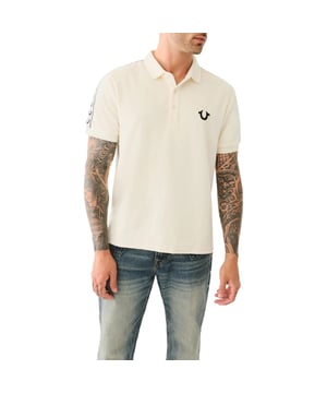 True Religion Mens Polo Shirt
Style Code:  107563
100% Cotton
Made in India
Signature Horseshoe on The Chest
Logo Trim Down The Shoulder Seam
Short Sleeve
Ribbed Collare & Sleeve
Soft Cotton Fabric
Regular Fit
Machine Washable
Split Side Hem