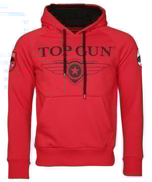 Der einzigartige Top Gun Stil spiegelt sich in diesem modernen Hoodie wieder. Er besitzt die typischen Patches auf dem Oberarm und das Logo-Print im Brustbereich.  Der elastische Strick am Ärmelabschluss und am Bund sorgen für eine ideale Passform. Der weiche Stoff und die große Fronttasche bieten zusätzlichen Komfort. Der Hoodie hat eine Kapuze mit Kordelzug.