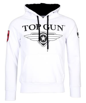 Der einzigartige Top Gun Stil spiegelt sich in diesem modernen Hoodie wieder. Er besitzt die typischen Patches auf dem Oberarm und das Logo-Print im Brustbereich.  Der elastische Strick am Ärmelabschluss und am Bund sorgen für eine ideale Passform. Der weiche Stoff und die große Fronttasche bieten zusätzlichen Komfort. Der Hoodie hat eine Kapuze mit Kordelzug.