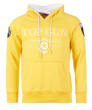 Der einzigartige Top Gun Stil spiegelt sich in diesem modernen Hoodie wieder. Er besitzt die typischen Patches auf dem Oberarm und das gemusterte Logo-Print im Brustbereich. Der elastische Strick am Ärmelabschluss und am Bund sorgen für eine ideale Passform. Der weiche Stoff und die große Fronttasche bieten zusätzlichen Komfort. Der Hoodie hat eine Kapuze mit Kordelzug.