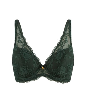 Het leven is als een tuin in het groen! Een serie met een warme kleur voor dit seizoen! Deze groene kleur is de trendkleur van dit jaar. Deze allover kant triangle beha met beugel heeft padding in een prachtige tuin groene kleur. De schouderbanden zijn verstelbaar en afgewerkt met kant.