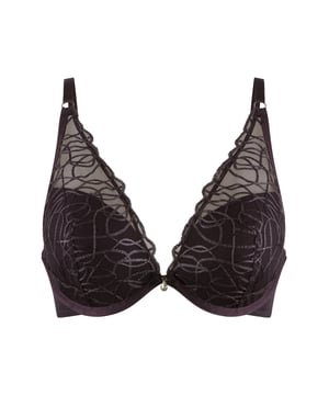 'De zich verbergende kruiden van het leven liggen in de duisternis van peper lingerie.' Deze triangle beha heeft een borduurpatroon met beugel en is voorgevormd. De schouderbandjes zijn verstelbaar en de diamanten hanger tussen de cups maakt het ontwerp compleet.