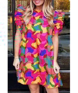 Rose Red Abstract Print Ruffle Sleeve Shift Dress
  Vibrant abstract print and playful ruffle sleeves
  Modest neck design
  Shift silhouette flatters any body shape
  Available in a range of sizes
Material: 100% Cotton