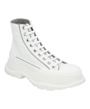 Alexander McQueen Tread Boots in white/grey canvas with white rubber sole. 
100% cotton
100% rubberMeasurments: