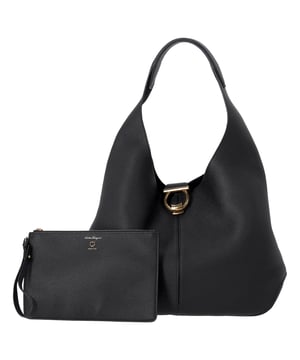 VINTAGE, RRP AS NEW
Make a statement of elegance with the Salvatore Ferragamo Gancini Shoulder Bag in luxurious black leather. Featuring the brand’s iconic Gancini clasp, this bag effortlessly blends timeless sophistication with modern design. The rich, smooth leather and refined detailing make it the perfect addition to your wardrobe, ideal for both work and play.

For a chic, elevated look, pair it with a tailored blazer and sleek trousers for a polished office ensemble, or throw it over your shoulder with a casual dress and ankle boots for a weekend outing. The versatile pouch adds extra practicality, ensuring you stay organized without compromising style. Whether you're attending a cocktail party or enjoying a day out, this Gancini Shoulder Bag will seamlessly enhance your outfit with its sophisticated charm.

Salvatore Ferragamo Gancini Shoulder Bag with Pouch in Black Leather

Condition: Excellent
Signs of wear: No retail tag, No visible sign of wear., 
Packaging: Dust bag
Color: Black
Material: Leather |  leather
Size: One Size | One Size
Measurements: Width: 100; Height: 260; Length: 400; Handle drop: 430
SKU: NAPPUDEBA458408W