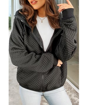Textured and cozy quilted jacket
  Stylish hood for added warmth
  Convenient side pockets
  Easy zip
  up closure
  Available in a variety of sizes
Material: 97% Polyester 3% Elastane