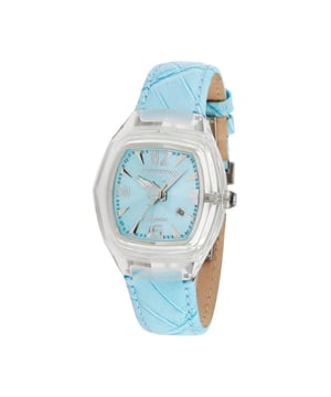 '''json
{
  Beschreibung: Werten Sie Ihre Armbandkollektion mit dieser blauen Lederuhr auf die fur Frauen entworfen wurde die klassische Eleganz zu schatzen wissen. Diese Uhr verfugt uber ein robustes transparentes Gehause aus Polycarbonat das durch e.