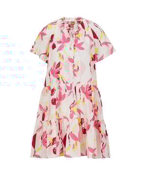 Womens BOSS Darouna Dress in multi colour.- Drawstring neckline.- Short sleeves.- Cut-out at shoulder.- Main material: 100% Silk.  Lining: 100% Viscose.  Dry clean.- Ref: 50488265-962