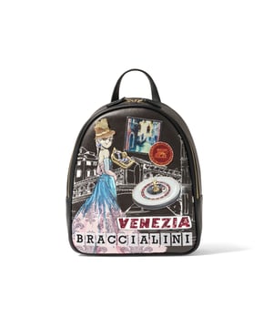 Damenrucksack mit Reißverschluss. eine mit Reißverschluss-Innentaschen. eine Rückseite mit Reißverschluss-Außentaschen. fehlender Schultergurt. Griff aus 50 % Polyester, 50 % Polyurethan. ein Innenfach.  Außenmaterial: Innenmaterial: 100 % Polyester. Maße: 24x29x12 cm. Modeprodukt