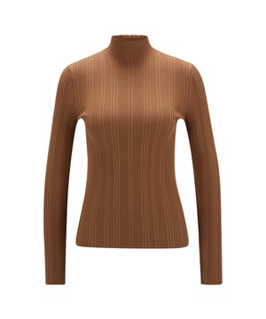 Dames HUGO Sharimy Sweater in bruin- Zachte hals- Lange mouwen- Allover rib- Stretch viscose- 70% viscose 30% polyester.  Machinewasbaar.
