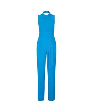 Womens Hugo Kisuse Jumpsuit in blue.- High neckline.- Sleeveless design.- Flattering fit.- Tie belt.- Drapes beautifully.- Soft and comfortable fabric.- Ref: 50509976435
